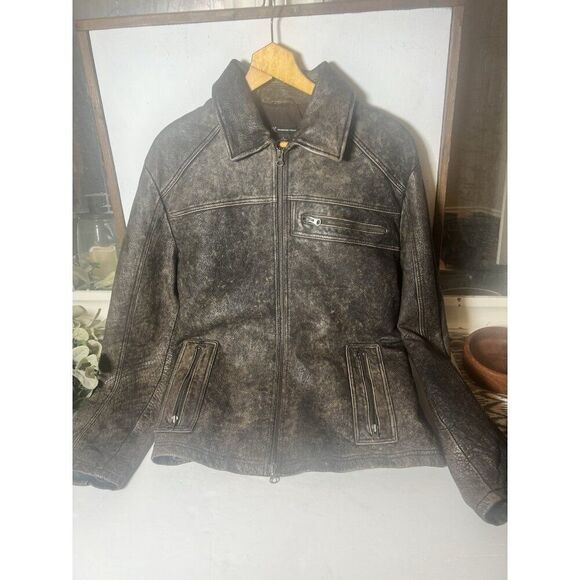INC INTL Concepts, Black 100% Genuine Leather Moto Jacket Mens Large - Picture 1 of 8